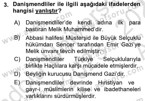 Ortaçağ ve Yeniçağ Türk Devletleri Tarihi Dersi 2023 - 2024 Yılı (Vize) Ara Sınav Soruları 3. Soru