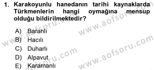Ortaçağ ve Yeniçağ Türk Devletleri Tarihi Dersi 2023 - 2024 Yılı (Final) Dönem Sonu Sınav Soruları 1. Soru