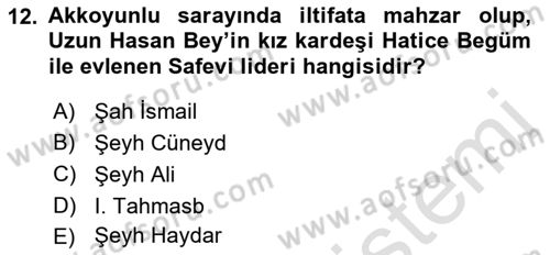 Ortaçağ ve Yeniçağ Türk Devletleri Tarihi Dersi 2023 - 2024 Yılı (Final) Dönem Sonu Sınav Soruları 12. Soru