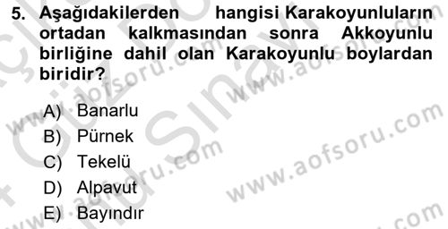 Ortaçağ ve Yeniçağ Türk Devletleri Tarihi Dersi 2023 - 2024 Yılı (Final) Dönem Sonu Sınav Soruları 5. Soru