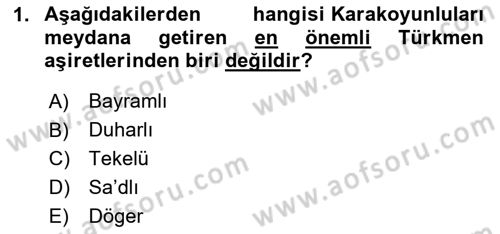 Ortaçağ ve Yeniçağ Türk Devletleri Tarihi Dersi 2023 - 2024 Yılı Yaz Okulu Sınav Soruları 1. Soru