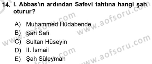 Ortaçağ ve Yeniçağ Türk Devletleri Tarihi Dersi 2023 - 2024 Yılı Yaz Okulu Sınav Soruları 14. Soru
