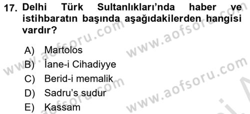 Ortaçağ ve Yeniçağ Türk Devletleri Tarihi Dersi 2023 - 2024 Yılı Yaz Okulu Sınav Soruları 17. Soru