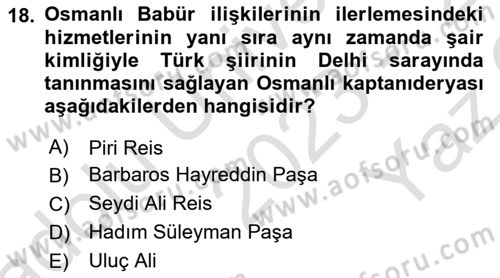 Ortaçağ ve Yeniçağ Türk Devletleri Tarihi Dersi 2023 - 2024 Yılı Yaz Okulu Sınav Soruları 18. Soru