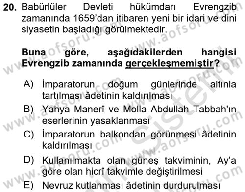 Ortaçağ ve Yeniçağ Türk Devletleri Tarihi Dersi 2023 - 2024 Yılı Yaz Okulu Sınav Soruları 20. Soru
