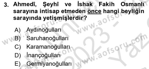 Ortaçağ ve Yeniçağ Türk Devletleri Tarihi Dersi 2023 - 2024 Yılı Yaz Okulu Sınav Soruları 3. Soru