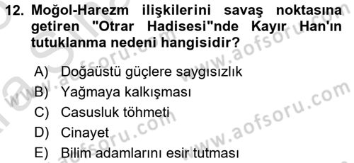Ortaçağ ve Yeniçağ Türk Devletleri Tarihi Dersi Ara Sınavı Deneme Sınav Soruları 12. Soru