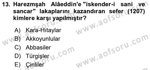 Ortaçağ ve Yeniçağ Türk Devletleri Tarihi Dersi 2024 - 2025 Yılı (Vize) Ara Sınav Soruları 13. Soru