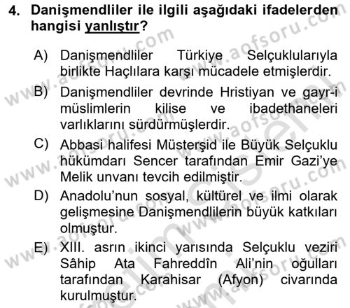 Ortaçağ ve Yeniçağ Türk Devletleri Tarihi Dersi 2024 - 2025 Yılı (Vize) Ara Sınav Soruları 4. Soru