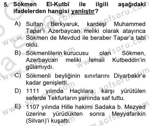 Ortaçağ ve Yeniçağ Türk Devletleri Tarihi Dersi 2024 - 2025 Yılı (Vize) Ara Sınav Soruları 5. Soru