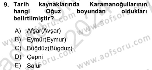 Ortaçağ ve Yeniçağ Türk Devletleri Tarihi Dersi 2024 - 2025 Yılı (Vize) Ara Sınav Soruları 9. Soru