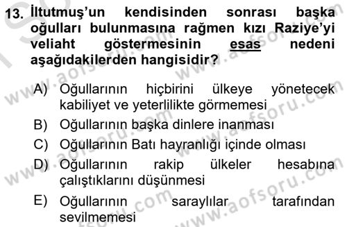 Ortaçağ ve Yeniçağ Türk Devletleri Tarihi Dersi 2024 - 2025 Yılı (Final) Dönem Sonu Sınav Soruları 13. Soru