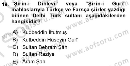 Ortaçağ ve Yeniçağ Türk Devletleri Tarihi Dersi 2024 - 2025 Yılı (Final) Dönem Sonu Sınav Soruları 19. Soru