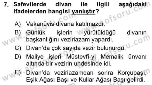 Ortaçağ ve Yeniçağ Türk Devletleri Tarihi Dersi 2024 - 2025 Yılı (Final) Dönem Sonu Sınav Soruları 7. Soru