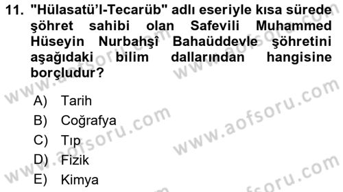 Ortaçağ ve Yeniçağ Türk Devletleri Tarihi Dersi 2024 - 2025 Yılı Yaz Okulu Sınav Soruları 11. Soru