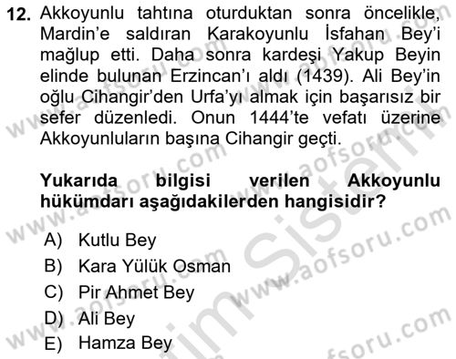 Ortaçağ ve Yeniçağ Türk Devletleri Tarihi Dersi 2024 - 2025 Yılı Yaz Okulu Sınav Soruları 12. Soru