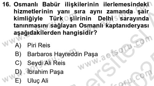 Ortaçağ ve Yeniçağ Türk Devletleri Tarihi Dersi 2024 - 2025 Yılı Yaz Okulu Sınav Soruları 16. Soru
