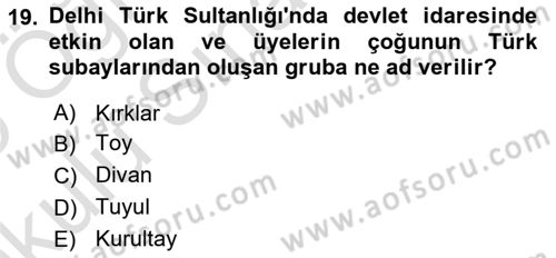 Ortaçağ ve Yeniçağ Türk Devletleri Tarihi Dersi 2024 - 2025 Yılı Yaz Okulu Sınav Soruları 19. Soru