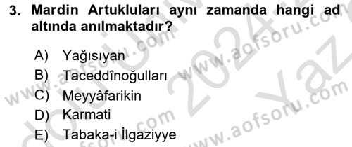 Ortaçağ ve Yeniçağ Türk Devletleri Tarihi Dersi 2024 - 2025 Yılı Yaz Okulu Sınav Soruları 3. Soru