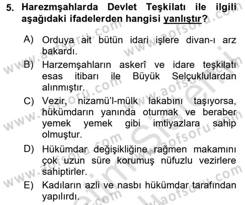 Ortaçağ ve Yeniçağ Türk Devletleri Tarihi Dersi 2024 - 2025 Yılı Yaz Okulu Sınav Soruları 5. Soru