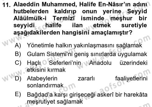 Ortaçağ ve Yeniçağ Türk Devletleri Tarihi Dersi 2025 - 2026 Yılı (Vize) Ara Sınav Soruları 11. Soru