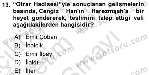 Ortaçağ ve Yeniçağ Türk Devletleri Tarihi Dersi 2025 - 2026 Yılı (Vize) Ara Sınav Soruları 13. Soru