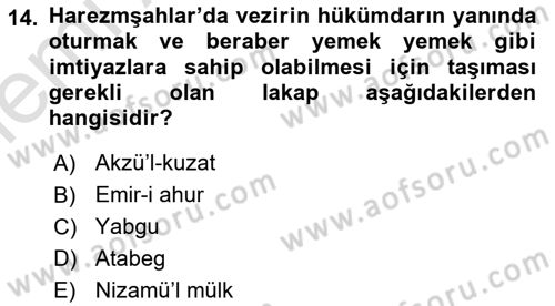 Ortaçağ ve Yeniçağ Türk Devletleri Tarihi Dersi 2025 - 2026 Yılı (Vize) Ara Sınav Soruları 14. Soru