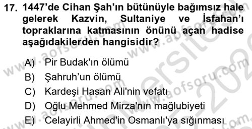Ortaçağ ve Yeniçağ Türk Devletleri Tarihi Dersi 2025 - 2026 Yılı (Vize) Ara Sınav Soruları 17. Soru
