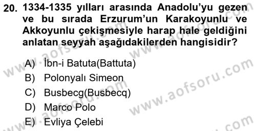 Ortaçağ ve Yeniçağ Türk Devletleri Tarihi Dersi 2025 - 2026 Yılı (Vize) Ara Sınav Soruları 20. Soru