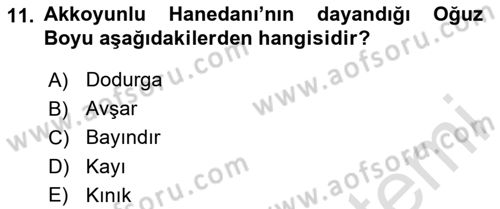 Ortaçağ ve Yeniçağ Türk Devletleri Tarihi Dersi 2025 - 2026 Yılı (Final) Dönem Sonu Sınav Soruları 11. Soru