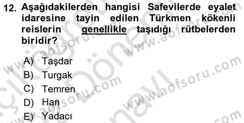 Ortaçağ ve Yeniçağ Türk Devletleri Tarihi Dersi 2025 - 2026 Yılı (Final) Dönem Sonu Sınav Soruları 12. Soru