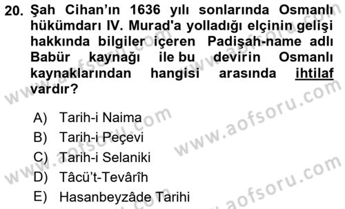 Ortaçağ ve Yeniçağ Türk Devletleri Tarihi Dersi 2025 - 2026 Yılı (Final) Dönem Sonu Sınav Soruları 20. Soru