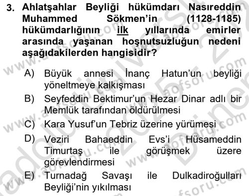 Ortaçağ ve Yeniçağ Türk Devletleri Tarihi Dersi 2025 - 2026 Yılı (Final) Dönem Sonu Sınav Soruları 3. Soru
