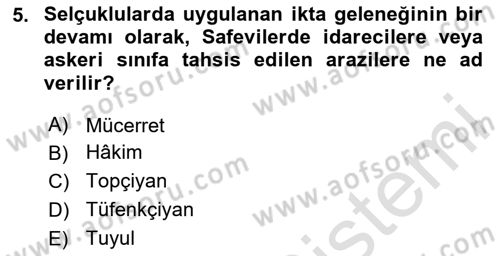 Ortaçağ ve Yeniçağ Türk Devletleri Tarihi Dersi 2025 - 2026 Yılı (Final) Dönem Sonu Sınav Soruları 5. Soru