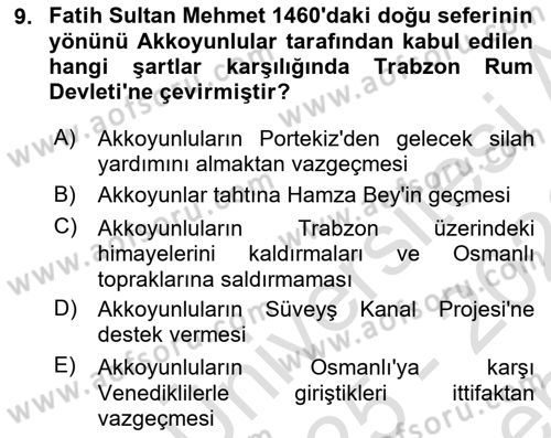 Ortaçağ ve Yeniçağ Türk Devletleri Tarihi Dersi 2025 - 2026 Yılı (Final) Dönem Sonu Sınav Soruları 9. Soru