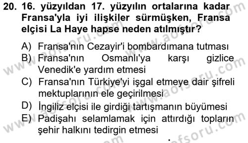 Osmanlı Tarihi (1566-1789) Dersi 2012 - 2013 Yılı (Vize) Ara Sınav Soruları 20. Soru