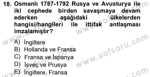 Osmanlı Tarihi (1566-1789) Dersi 2012 - 2013 Yılı (Final) Dönem Sonu Sınav Soruları 18. Soru