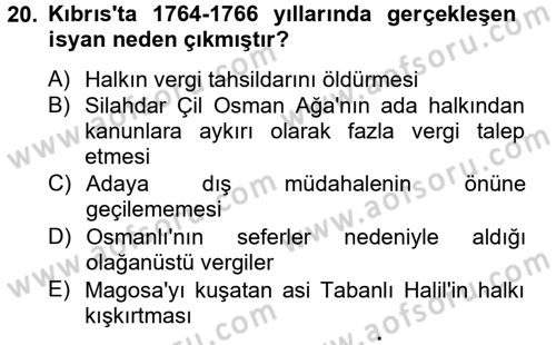 Osmanlı Tarihi (1566-1789) Dersi 2012 - 2013 Yılı (Final) Dönem Sonu Sınav Soruları 20. Soru