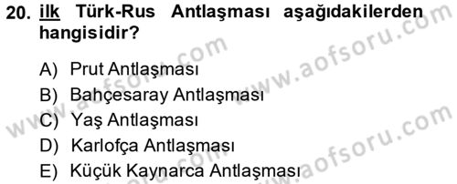 Osmanlı Tarihi (1566-1789) Dersi 2013 - 2014 Yılı (Vize) Ara Sınav Soruları 20. Soru