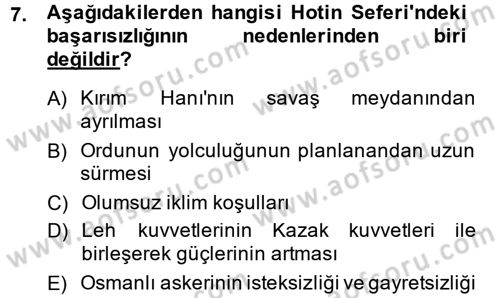 Osmanlı Tarihi (1566-1789) Dersi 2013 - 2014 Yılı (Vize) Ara Sınav Soruları 7. Soru