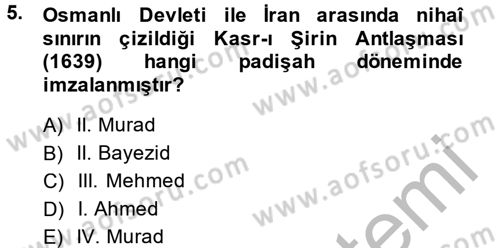 Osmanlı Tarihi (1566-1789) Dersi 2013 - 2014 Yılı (Final) Dönem Sonu Sınav Soruları 5. Soru