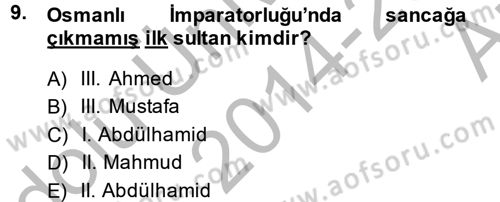 Osmanlı Tarihi (1566-1789) Dersi 2014 - 2015 Yılı (Vize) Ara Sınav Soruları 9. Soru