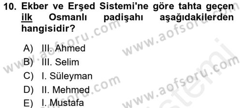 Osmanlı Tarihi (1566-1789) Dersi 2015 - 2016 Yılı (Vize) Ara Sınav Soruları 10. Soru