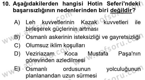 Osmanlı Tarihi (1566-1789) Dersi 2016 - 2017 Yılı (Vize) Ara Sınav Soruları 10. Soru