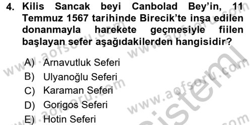 Osmanlı Tarihi (1566-1789) Dersi 2016 - 2017 Yılı (Vize) Ara Sınav Soruları 4. Soru