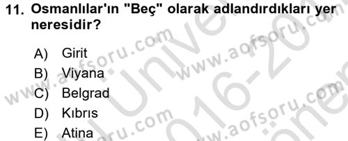 Osmanlı Tarihi (1566-1789) Dersi 2016 - 2017 Yılı (Final) Dönem Sonu Sınav Soruları 11. Soru