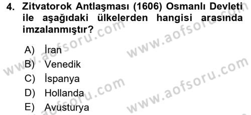 Osmanlı Tarihi (1566-1789) Dersi 2016 - 2017 Yılı (Final) Dönem Sonu Sınav Soruları 4. Soru