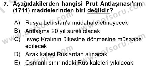 Osmanlı Tarihi (1566-1789) Dersi 2016 - 2017 Yılı (Final) Dönem Sonu Sınav Soruları 7. Soru