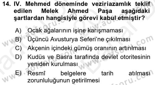 Osmanlı Tarihi (1566-1789) Dersi 2017 - 2018 Yılı (Vize) Ara Sınav Soruları 14. Soru