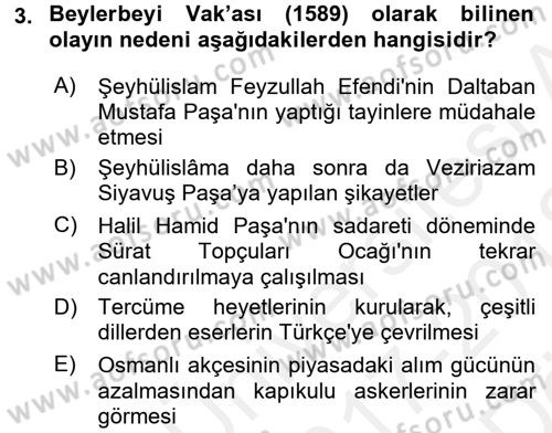 Osmanlı Tarihi (1566-1789) Dersi 2017 - 2018 Yılı (Vize) Ara Sınav Soruları 3. Soru